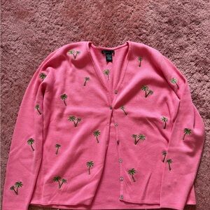 Pink Palm Tree Embroidered Sweater